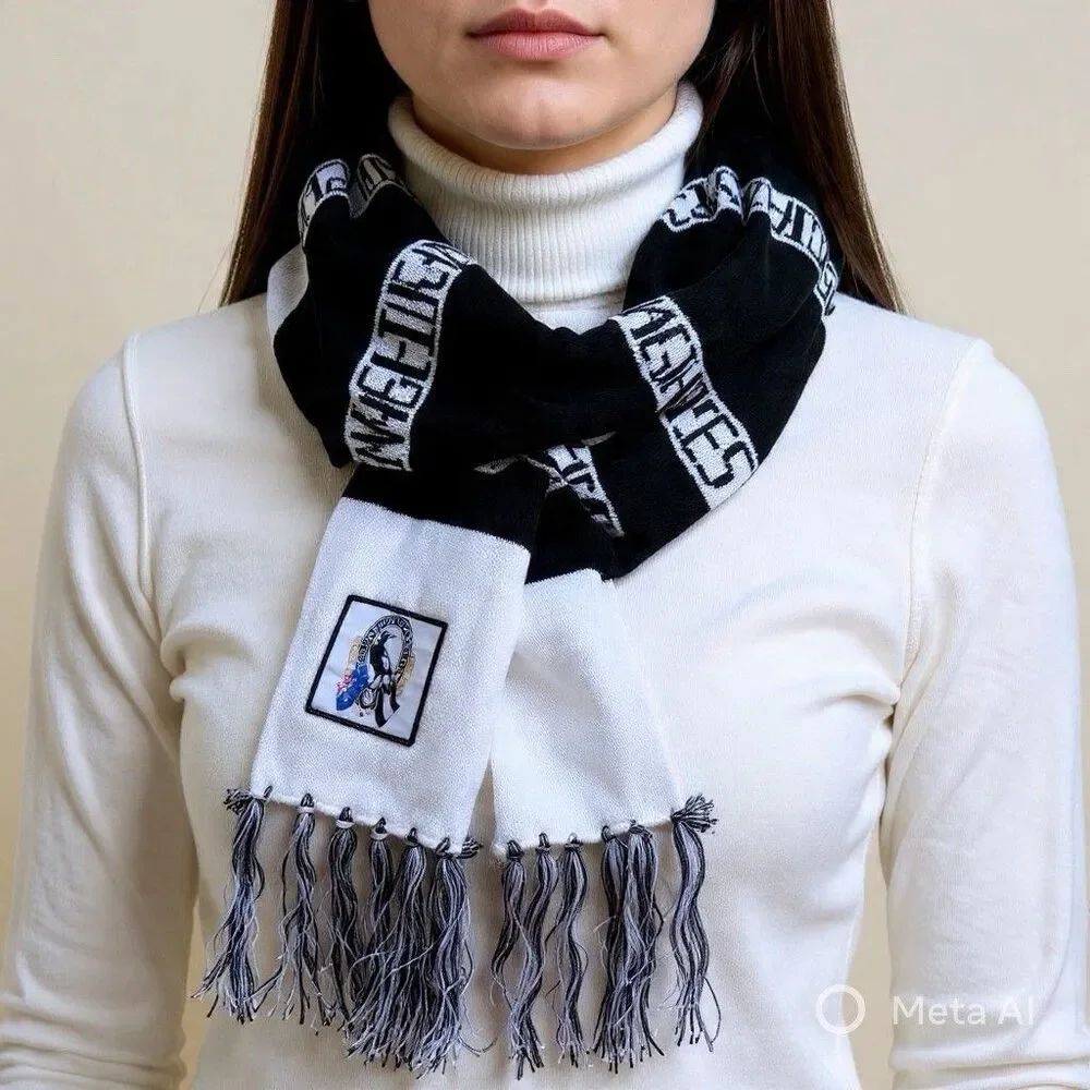 Collingwood Magpies AFL Black White Scarf Fringe Australian Football Suppo